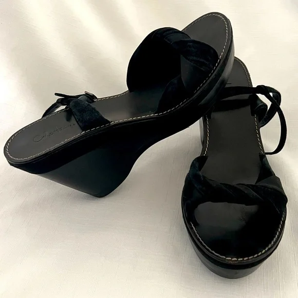 Cole Haan / Nike Air / Satin & Leather Black Wedge / πHPπ - Picture 3 of 12